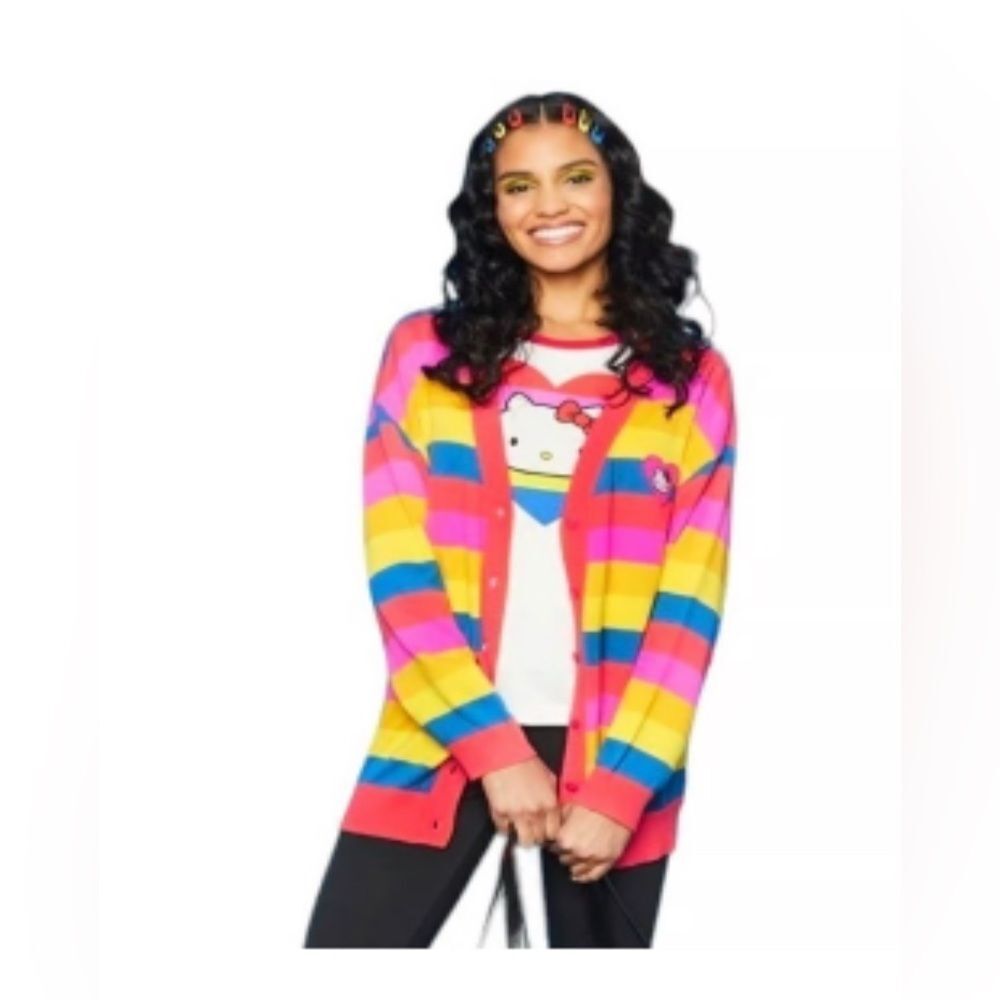 ModCloth x Hello Kitty “Sweet Like Candy” Rainbow Striped Cardigan Sweater Sz M